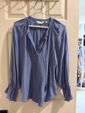 Joie Dusty Blue Tie-Neck Long Sleeve Blouse